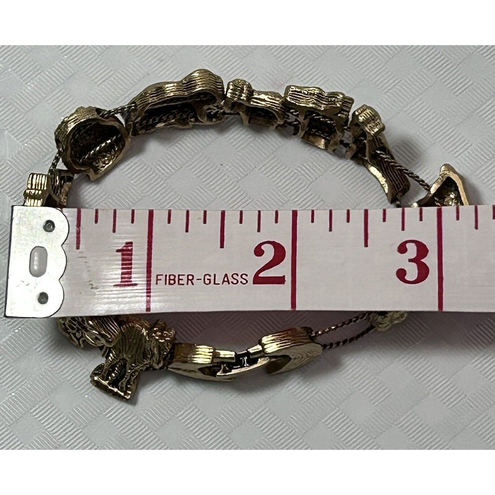 Vintage Slide Safari Animals Charm Bracelet Gold Tone Metal - Picture 9 of 13
